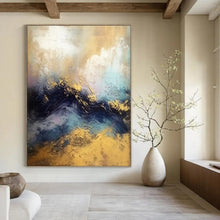Load image into Gallery viewer, Gold - Blue Abstract Wave Art for Coastal Luxury Home &amp; Art - Inspired Spa LargeART0920
