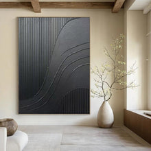 Load image into Gallery viewer, “Black Textured Curves” - Modern Abstract Art on Canvas DKH1482
