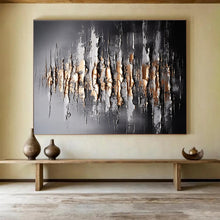 Load image into Gallery viewer, Black, Silver &amp; Gold Textured Abstract Painting - Ideal for Luxury Office &amp; Sophisticated Living Room DKH041
