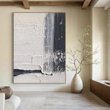 Load image into Gallery viewer, “Textured White and Black Abstract with Linear Marks” – Minimalist Abstract Highlighting Texture and Contrast DTP147
