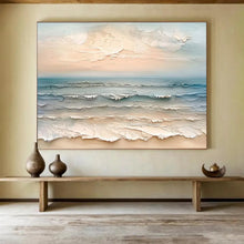 Load image into Gallery viewer, Textured “Sunset Beach Waves” Painting on Canvas, Coastal Art Statement DKH795
