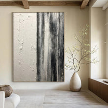 Load image into Gallery viewer, “Textured Divide” – Smooth white and vertically striped black - gray, contrasting textures DTP382
