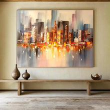 Load image into Gallery viewer, City Sunset “Luminous Skyline” Painting on Canvas, Dynamic Cityscape Art DKH899
