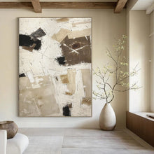 Load image into Gallery viewer, Hand - painted Extensive Beige - Black Abstract Composition Acrylic Art for Minimalist Lounges LargeART0128
