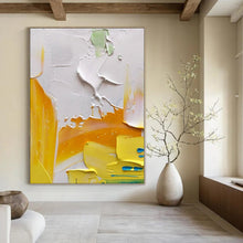 Load image into Gallery viewer, Bright Yellow &amp; White Textured Abstract Painting, Suited for Cheerful Kitchen &amp; Creative Studio LargeART1346
