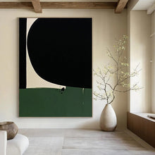 Load image into Gallery viewer, “Black, Green, and White Shapes” - Black, Green, White Abstract Art on Canvas DKH1214
