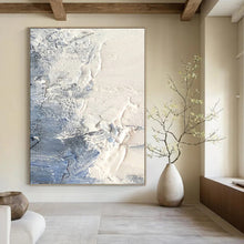 Load image into Gallery viewer, “Textured White and Blue Abstract Ice” - White, Blue, Grey Abstract Art on Canvas DKH1265
