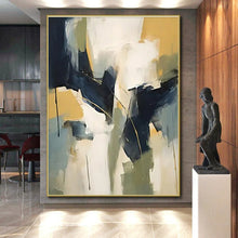 Load image into Gallery viewer, Navy - Yellow Geometric Clash Art for Studio &amp; Contemporary Home LargeART0831
