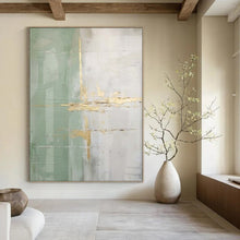 Load image into Gallery viewer, Green and Gold Abstract Lines Acrylic Art, Nice for Yoga Studio &amp; Light - Filled Bedroom LargeART1043
