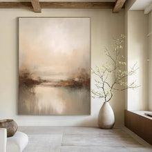 Load image into Gallery viewer, “Misty Lake at Dusk in Neutral Tones” - Beige, Grey, Brown Abstract Art on Canvas DKH1252
