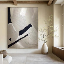 Load image into Gallery viewer, “Textured White and Black Geometric” - White, Black Abstract Art on Canvas DKH1241
