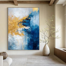 Load image into Gallery viewer, Blue &amp; Gold Abstract Fusion Acrylic Art, Great for Hotel Lobby &amp; Master Bedroom LargeART1009
