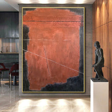 Load image into Gallery viewer, Oversized Red - Black Geometric Abstract Art for Industrial Loft &amp; Contemporary Hallway LargeART0457
