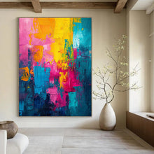 Load image into Gallery viewer, “Vivid Clash” – Pink, Yellow, Blue &amp; Orange Abstract Acrylic with Bold Blocks DTP060
