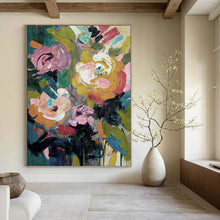 Load image into Gallery viewer, “Bold Colorful Floral Expression” - Pink, Orange, Green Flower Art on Canvas DKH1355
