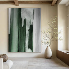 Load image into Gallery viewer, “Emerald Strokes on Grey” - Green, Grey Abstract Art on Canvas DKH1233
