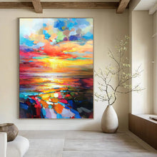 Load image into Gallery viewer, “Rainbow Sunset Seascape” Abstract Painting on Canvas, Coastal Living Room Centerpiece DKH1064
