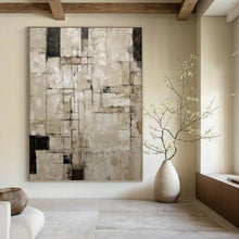 Load image into Gallery viewer, “Neutral Grid Abstract” - Beige, Grey, Black Abstract Art on Canvas DKH1315
