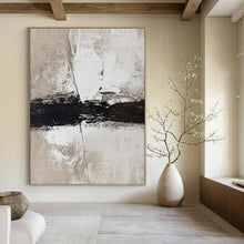 Load image into Gallery viewer, “Neutral Textures &amp; Bold Black Stroke” Abstract Minimalist Painting on Canvas, Modern Wall Decor Essential DKH976
