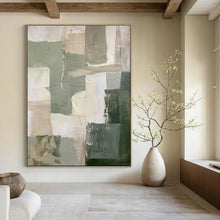 Load image into Gallery viewer, Green - Beige Abstract Geometric Painting, Ideal for Modern Office &amp; Minimalist Living Room LargeART2053
