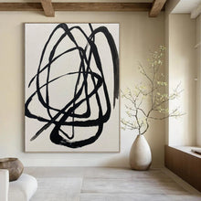 Load image into Gallery viewer, Black Tangled Lines on White Abstract Canvas Painting, Suited for Modern Studio &amp; Minimalist Office LargeART1116

