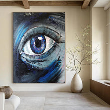 Load image into Gallery viewer, Expressive Abstract Eye Painting, Deep Blue Textured Art for Psychologist’s Office &amp; Introspective Nook LargeART2187
