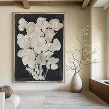 Load image into Gallery viewer, “White Flowers on Black Background” – Simple Abstract with Floral Motif DTP140
