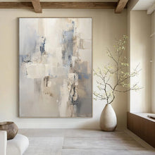 Load image into Gallery viewer, “Neutral Abstract with Blue Accents” - Beige, Grey, Blue Abstract Art on Canvas DKH1249
