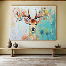 Load image into Gallery viewer, Colorful Deer “Floral Antlers” Painting on Canvas, Whimsical Wildlife Art DKH803
