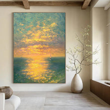 Load image into Gallery viewer, Colorful Sunset Ocean Abstract Painting, Perfect for Coastal Bedroom &amp; Relaxing Balcony Lounge LargeART2070
