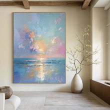Load image into Gallery viewer, Impressionistic Abstract Sunset Art, Color - Blended Coastal Painting for Beach House Living Room &amp; Relaxation Nook LargeART2202
