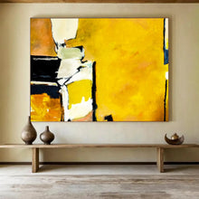 Load image into Gallery viewer, Hand - painted Oversized Abstract Yellow and Black Composition Acrylic Art for Bold Home Offices LargeART1806
