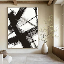 Load image into Gallery viewer, “Black - White Abstract Strokes” Abstract Painting on Canvas, Modern Monochrome Decor DKH1028
