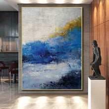 Load image into Gallery viewer, Large - Scale Blue and Yellow Abstract Revisited Acrylic for Beachfront Restaurant &amp; Coastal Home Office LargeART0362
