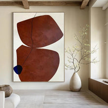 Load image into Gallery viewer, Brown Shapes with Black Line &amp; Blue Accent Abstract Canvas Painting, Perfect for Bohemian Bedroom &amp; Eclectic Café LargeART1115
