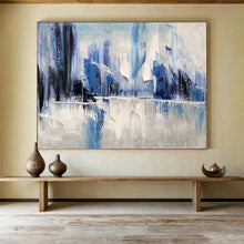 Load image into Gallery viewer, Hand - painted Blue and White Abstract Mountains Acrylic Art for Serene Living Room Walls LargeART1731
