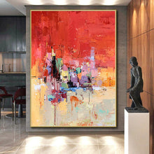 Load image into Gallery viewer, Enormous Vivid Red Abstract Cityscape Acrylic for Energetic Game Room LargeART0291
