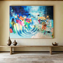 Load image into Gallery viewer, Vivid Blue &amp; Colorful Abstract Art for Eclectic Lounge &amp; Art Gallery DKH064
