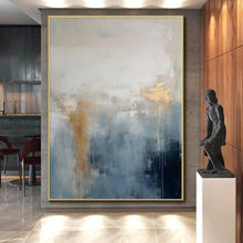 Load image into Gallery viewer, Grand Hand - painted Blue - Gray and Gold Abstract Drift Acrylic Art for Coastal - Inspired Studies LargeART0250
