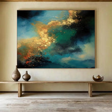 Load image into Gallery viewer, Blue and Gold Cosmic Swirl Abstract acrylic painting DLZ072

