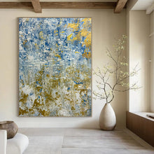 Load image into Gallery viewer, Blue and Gold Textured Abstract Canvas Painting, Ideal for Coastal Living Room &amp; Elegant Office LargeART1224
