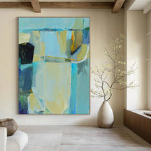 Load image into Gallery viewer, Blue &amp; Yellow Abstract Canvas Painting, Ideal for Coastal Home Office &amp; Bright Modern Kitchen LargeART1308
