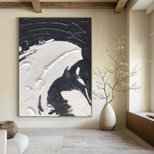 Load image into Gallery viewer, “Black &amp; White Swirl Impasto” – Thick black and white impasto, flowing curves DTP393
