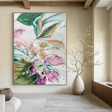 Load image into Gallery viewer, Green &amp; Pink Floral Abstract Painting, Perfect for Romantic Bedroom &amp; Floral - Themed Café LargeART1851
