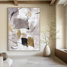 Load image into Gallery viewer, “Neutral Abstract with Gold Accents” - Grey, White, Gold Abstract Art on Canvas DKH1285
