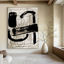 Load image into Gallery viewer, “Ink Abstraction” - Black, gray, dynamic brushstrokes on light background DTP169

