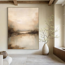 Load image into Gallery viewer, “Tranquil River at Sunset in Neutral Tones” - Beige, Grey, Brown Abstract Art on Canvas DKH1253
