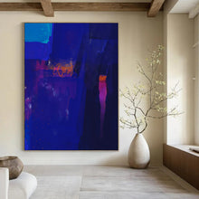Load image into Gallery viewer, Deep Blue Abstract Painting with Orange Highlights, Perfect for Modern Living Room &amp; Night - Themed Bar LargeART1820
