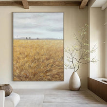 Load image into Gallery viewer, “Golden Field Minimalist Landscape” - Subtle Toned Rural Art on Canvas DKH1434

