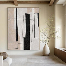 Load image into Gallery viewer, Black &amp; Beige Geometric Abstract Canvas Painting, Nice for Modern Office &amp; Sleek Entryway LargeART1103
